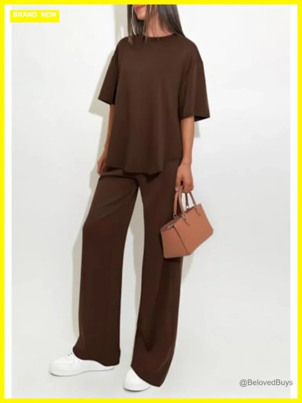 2 Piece Lounge Set Women Travel Outfit Short Sleeve Wide Leg Pants - Picture 2 of 6